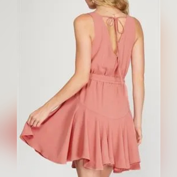 She + Sky SLEEVELESS COWL NECK	FLOUNCE WOVEN DRESS WITH SASH - Picture 2 of 2